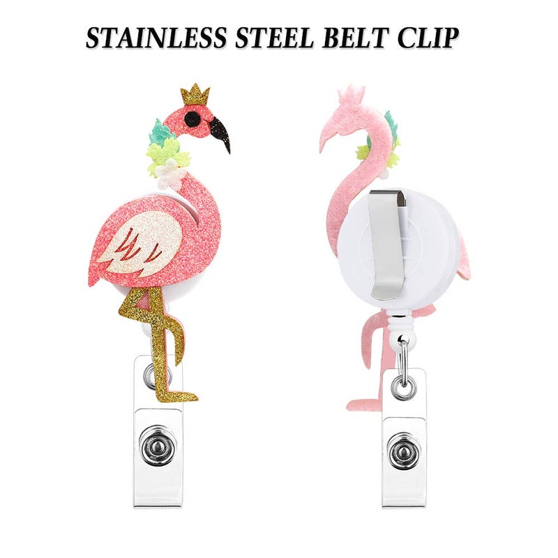 Soleebee Bling Bling Retractable Badge Reel Holder ID Badge Holder with Belt Clip for Nurse, 25.6 Inches Retractable Cord (Pink Flamingo) - Image 3